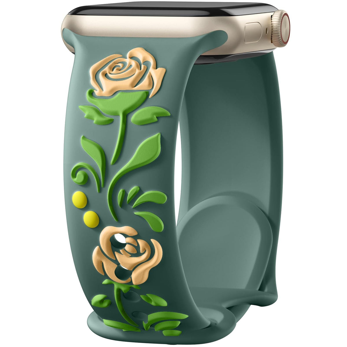iBandGear 3D Rose Embossed Silicone Band for Apple Watch - Champagne – Pine Green