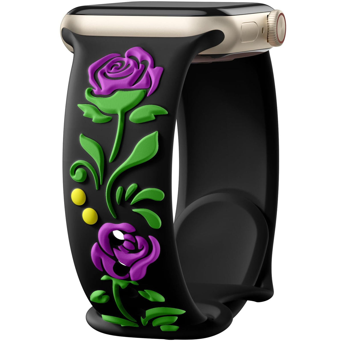 iBandGear 3D Rose Embossed Silicone Band for Apple Watch - Purple – Black