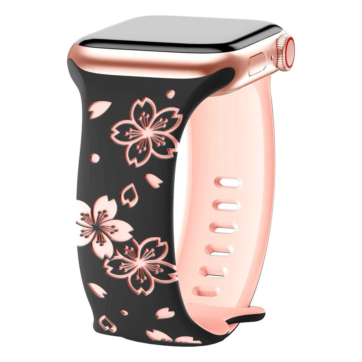 iBandGear 3D Sakura Engraved Silicone Band for Apple Watch - Black-Pink