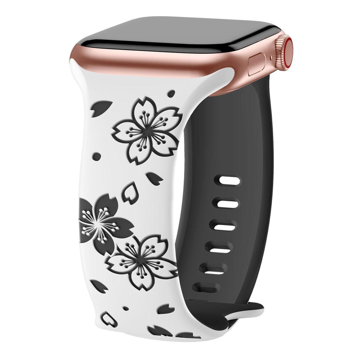 iBandGear 3D Sakura Engraved Silicone Band for Apple Watch - White-Black