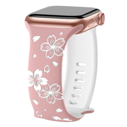 iBandGear 3D Sakura Engraved Silicone Band for Apple Watch - Pink-White