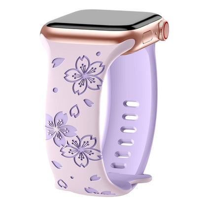 iBandGear 3D Sakura Engraved Silicone Band for Apple Watch - Light Purple-Lavender
