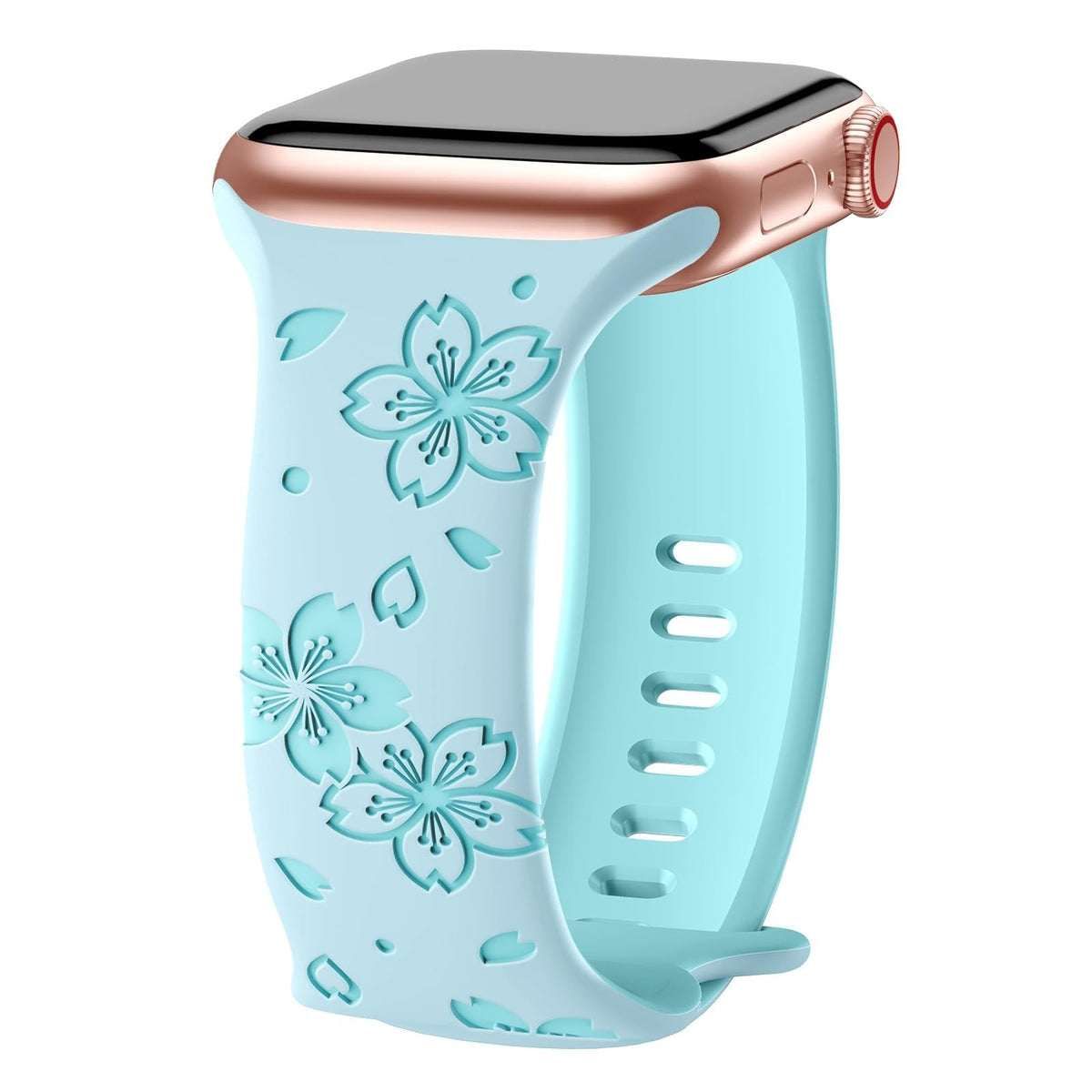 iBandGear 3D Sakura Engraved Silicone Band for Apple Watch - Ice Blue-Water Blue