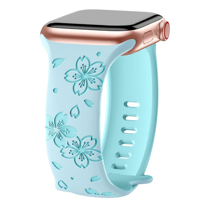 iBandGear 3D Sakura Engraved Silicone Band for Apple Watch - Ice Blue-Water Blue