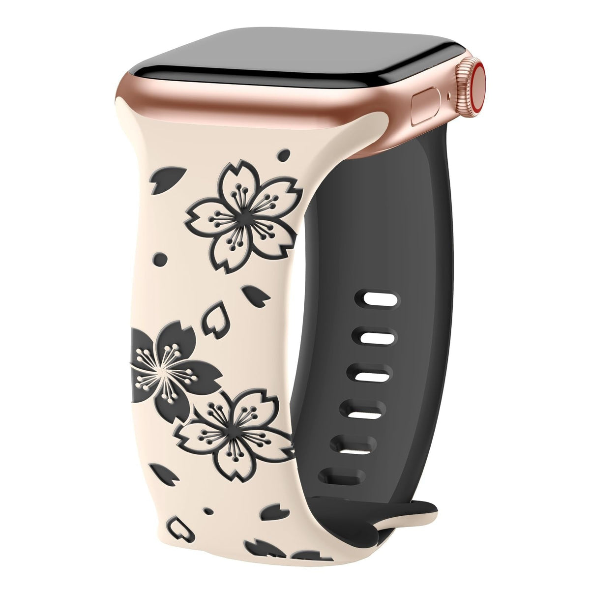 iBandGear 3D Sakura Engraved Silicone Band for Apple Watch - Starlight-Black
