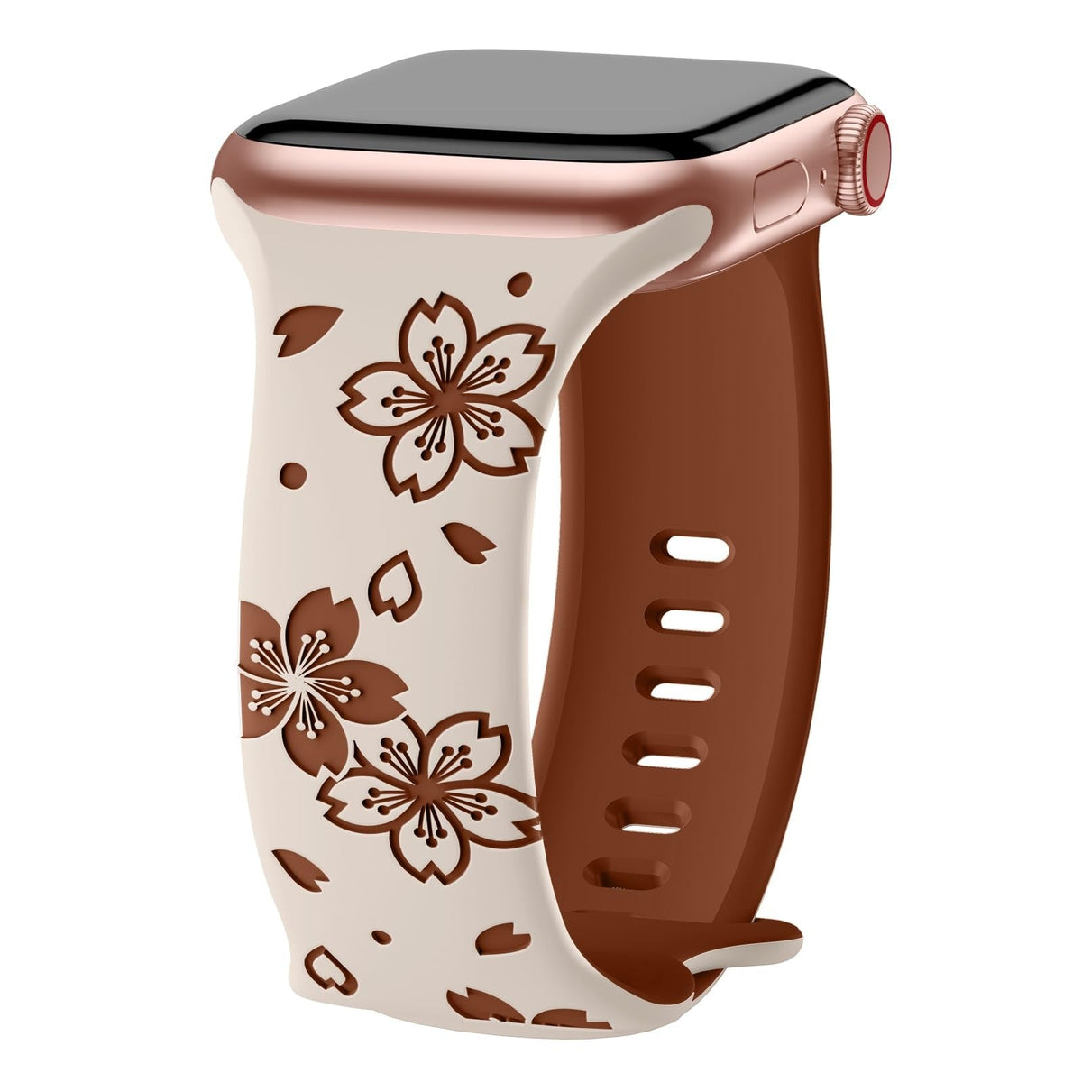 iBandGear 3D Sakura Engraved Silicone Band for Apple Watch - Starlight-Brown