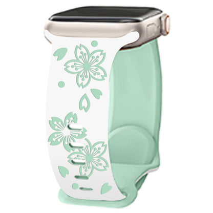 iBandGear 3D Sakura Engraved Silicone Band for Apple Watch - White-Green