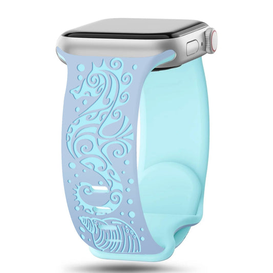 iBandGear 3D Seahorse Dual-Tone Carved Silicone Band for Apple Watch - Ice Blue - Aqua Blue