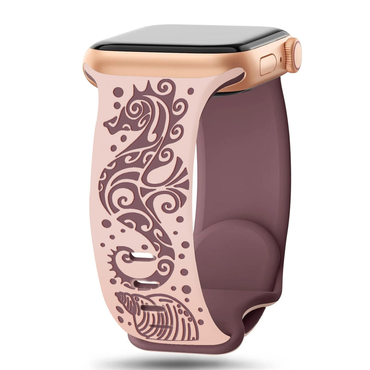 iBandGear 3D Seahorse Dual-Tone Carved Silicone Band for Apple Watch - Pink - Smoky Purple