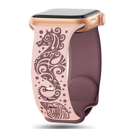 iBandGear 3D Seahorse Dual-Tone Carved Silicone Band for Apple Watch - Pink - Smoky Purple