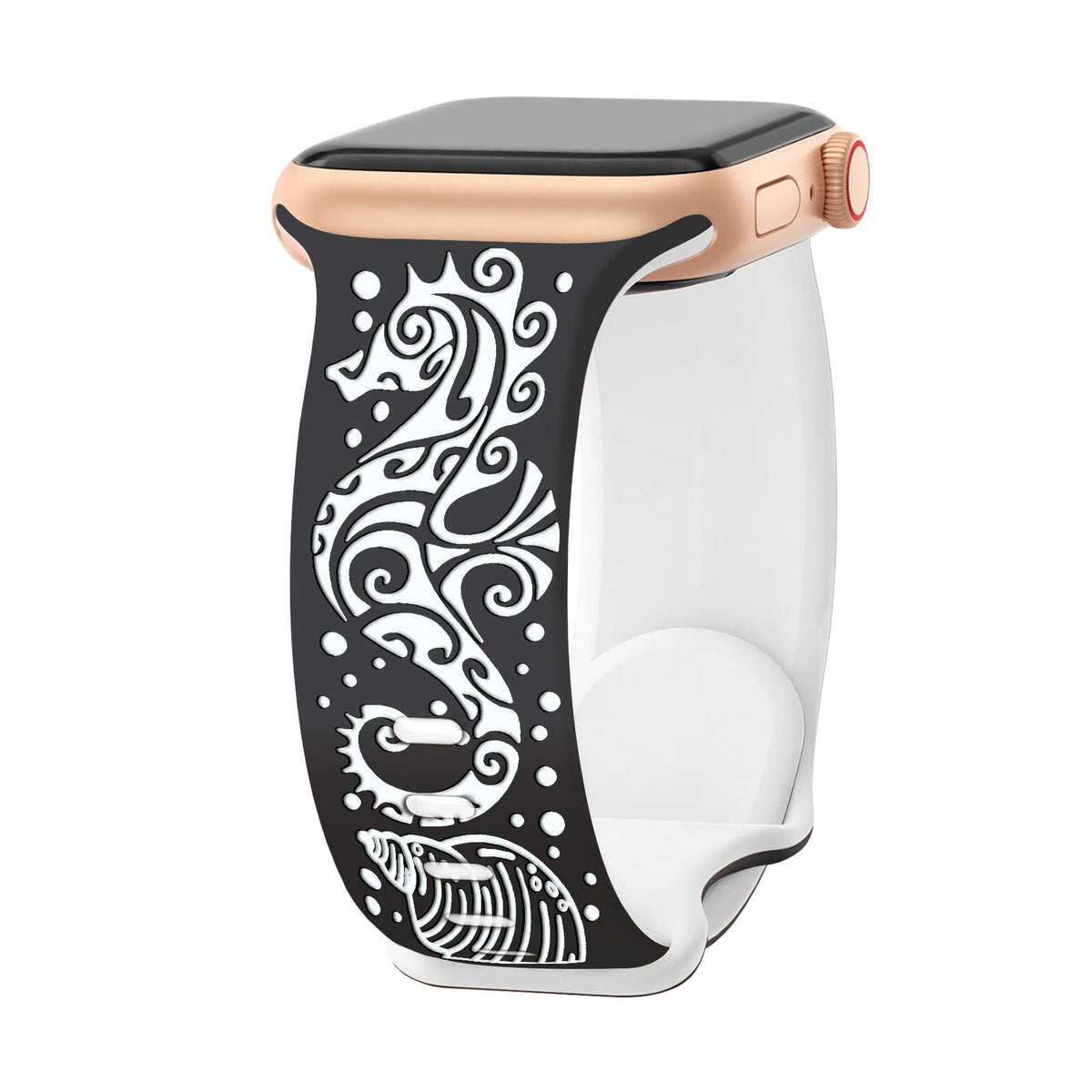 iBandGear 3D Seahorse Dual-Tone Carved Silicone Band for Apple Watch - Black - White