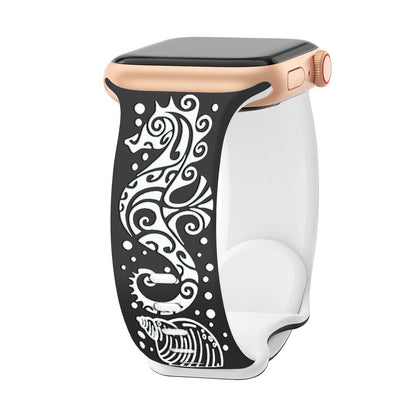 iBandGear 3D Seahorse Dual-Tone Carved Silicone Band for Apple Watch - Black - White
