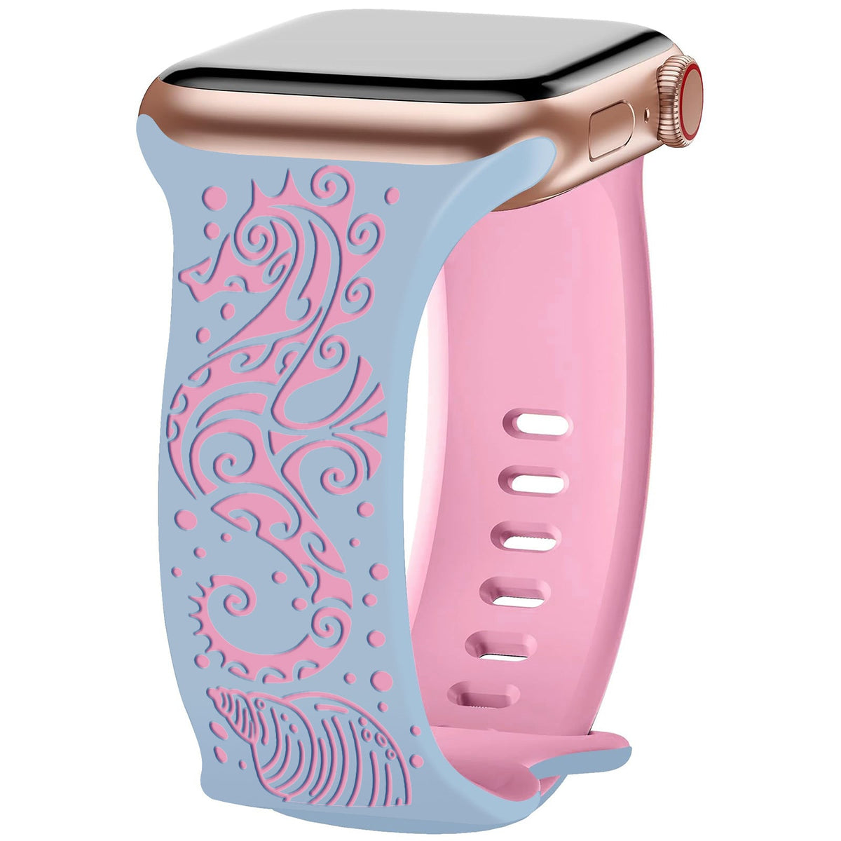 iBandGear 3D Seahorse Dual-Tone Carved Silicone Band for Apple Watch - Blue - Hot Pink