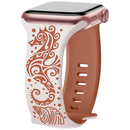 iBandGear 3D Seahorse Dual-Tone Carved Silicone Band for Apple Watch - Starlight - Brown