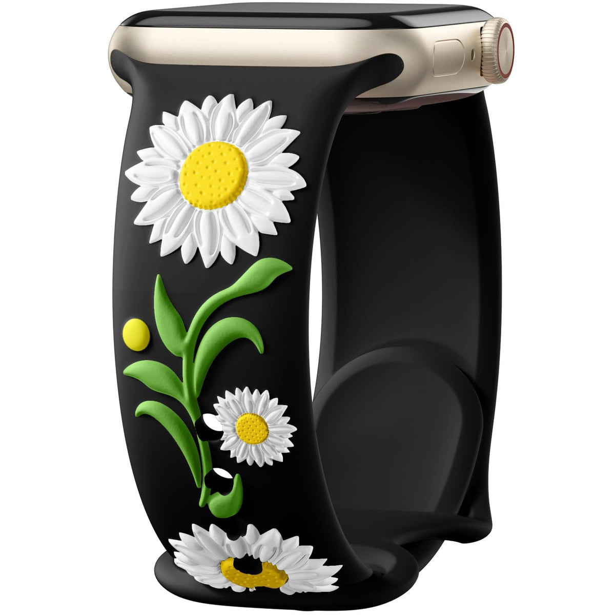 iBandGear 3D Sunflower Embossed Dual-Color Silicone Band for Apple Watch - White – Black