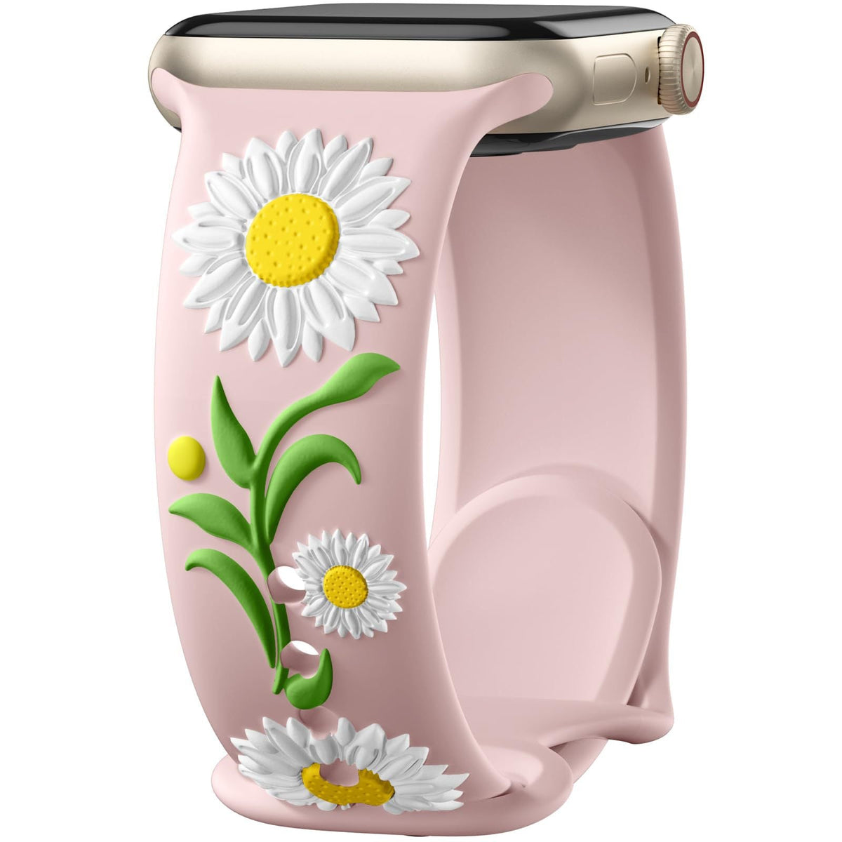 iBandGear 3D Sunflower Embossed Dual-Color Silicone Band for Apple Watch - White – Sand Pink