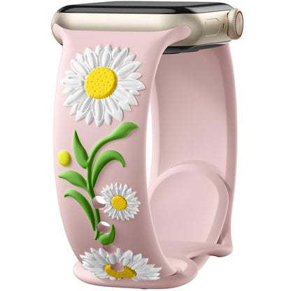 iBandGear 3D Sunflower Embossed Dual-Color Silicone Band for Apple Watch - White – Sand Pink