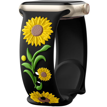iBandGear 3D Sunflower Embossed Dual-Color Silicone Band for Apple Watch - Yellow – Black
