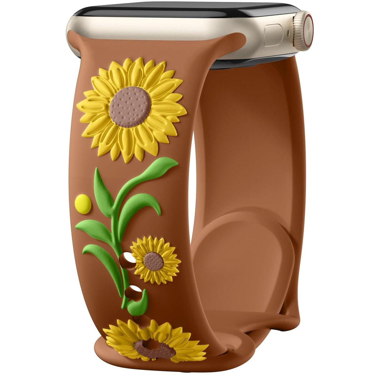 iBandGear 3D Sunflower Embossed Dual-Color Silicone Band for Apple Watch - Yellow – Red Brown