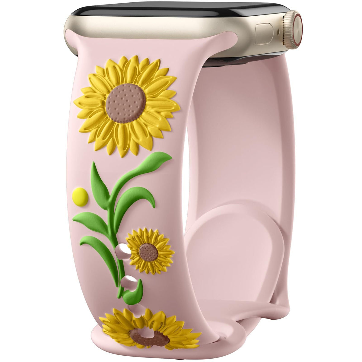 iBandGear 3D Sunflower Embossed Dual-Color Silicone Band for Apple Watch - Yellow – Sand Pink