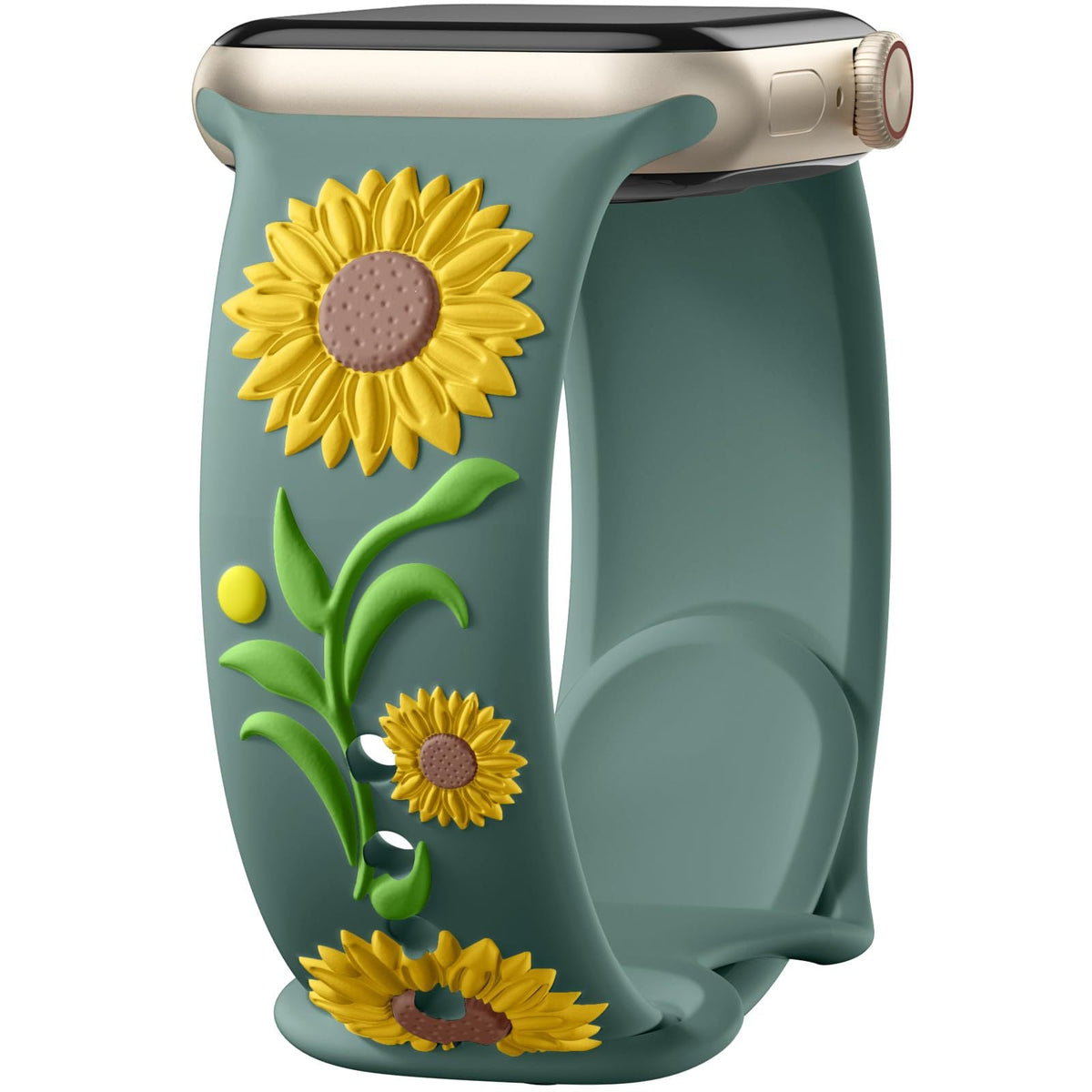 iBandGear 3D Sunflower Embossed Dual-Color Silicone Band for Apple Watch - Yellow – Pine Green