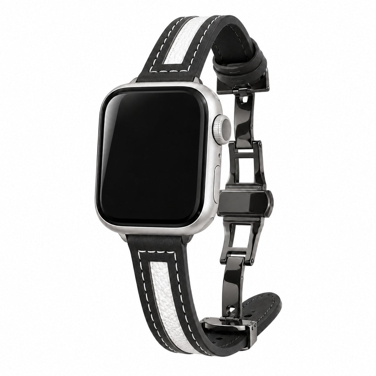 Canvas Stripe Leather Band for Apple Watch — Black