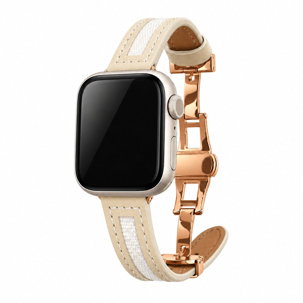 Canvas Stripe Leather Band for Apple Watch — Ivory