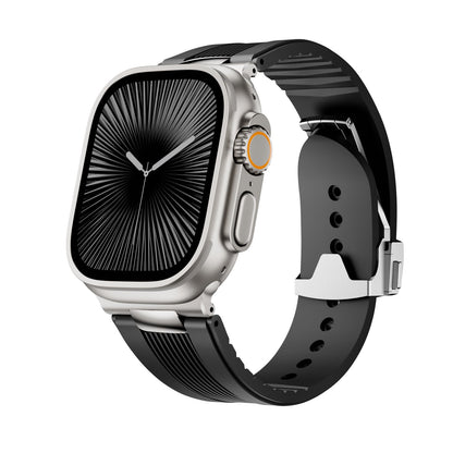 iBandGear AeroFlow Silicone Band for Apple Watch Modern Sport Strap - Silver-Black