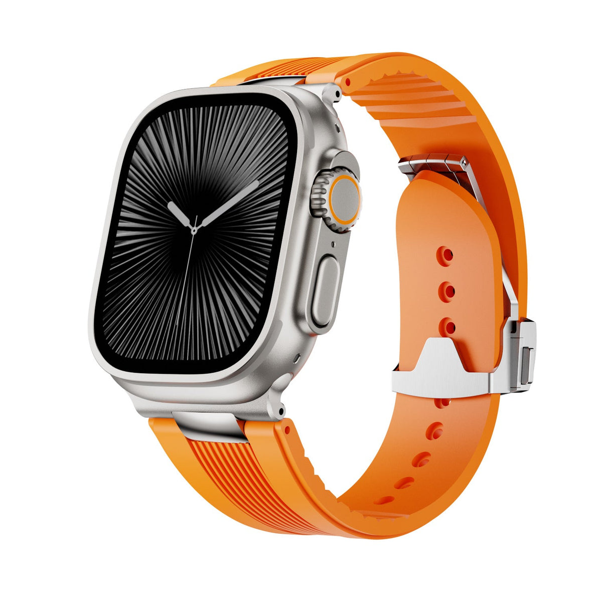 iBandGear AeroFlow Silicone Band for Apple Watch Modern Sport Strap - Silver-Orange