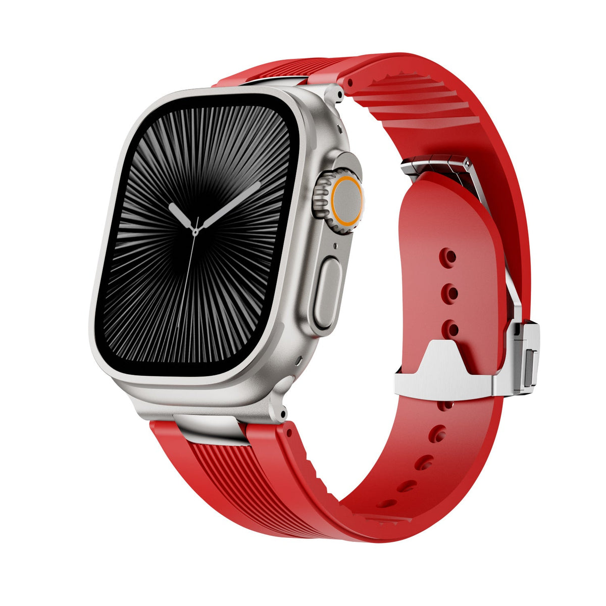 iBandGear AeroFlow Silicone Band for Apple Watch Modern Sport Strap - Silver-Red
