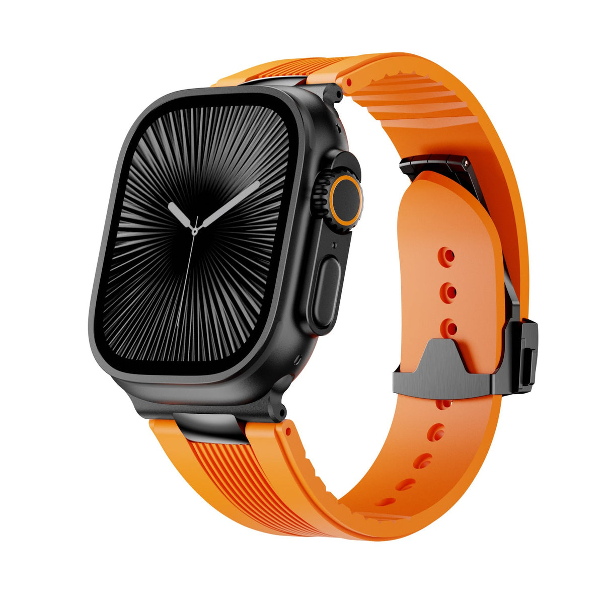 iBandGear AeroFlow Silicone Band for Apple Watch Modern Sport Strap - Black-Orange