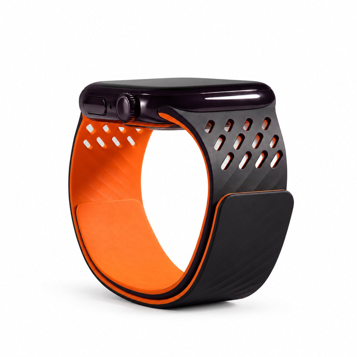 iBandGear AeroRidge Magnetic Silicone Band for Apple Watch - Black-Orange