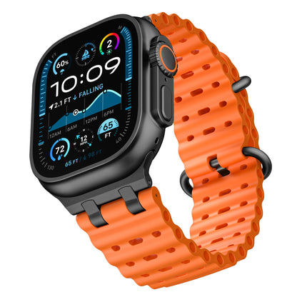 iBandGear AirFlow Ripple Silicone Band for Apple Watch Breathable Sport Strap - Orange - Black