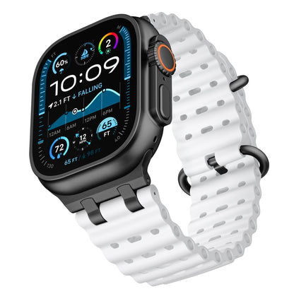 iBandGear AirFlow Ripple Silicone Band for Apple Watch Breathable Sport Strap - White - Black