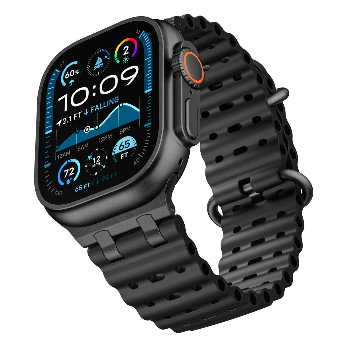 iBandGear AirFlow Ripple Silicone Band for Apple Watch Breathable Sport Strap - Black - Black