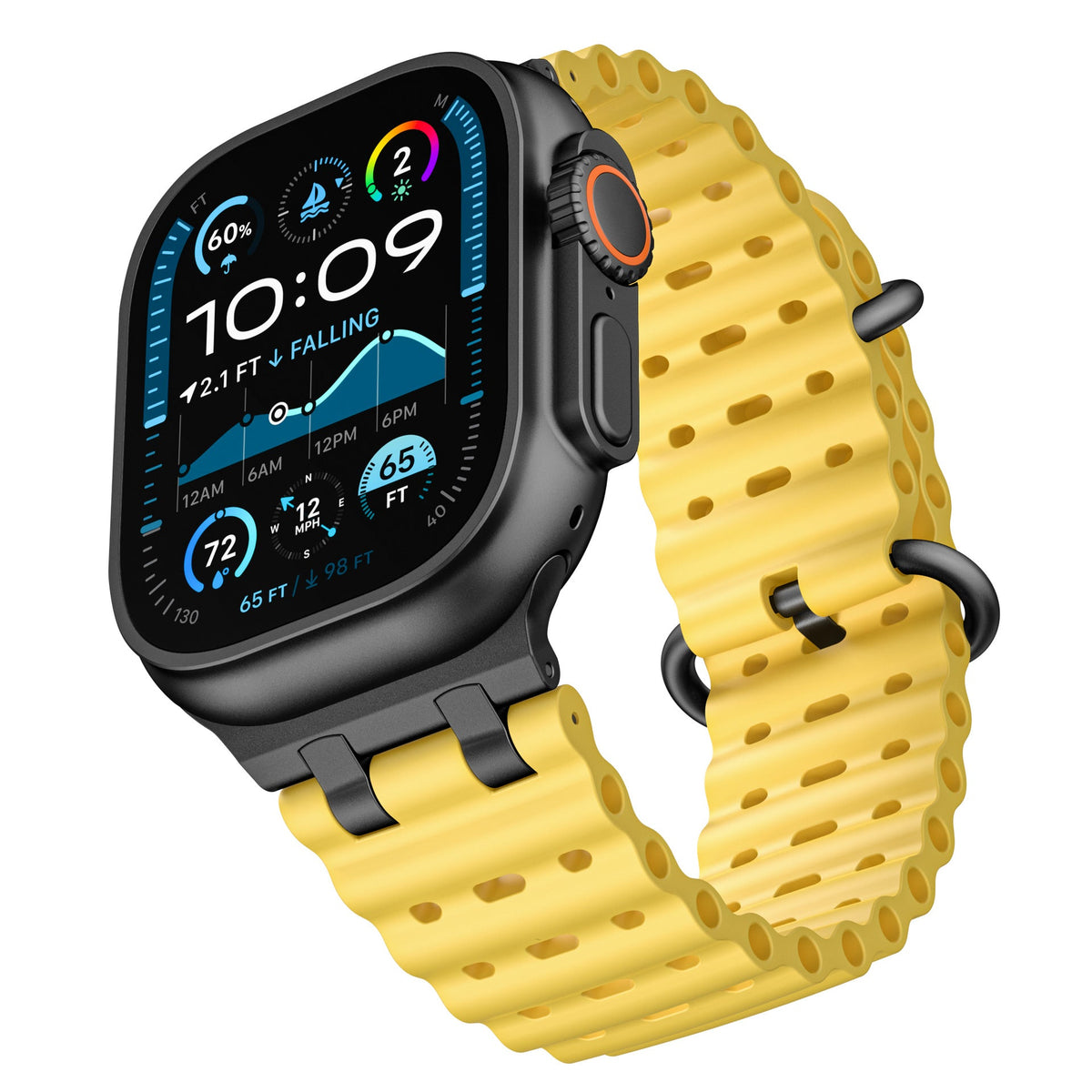 iBandGear AirFlow Ripple Silicone Band for Apple Watch Breathable Sport Strap - Yellow - Black