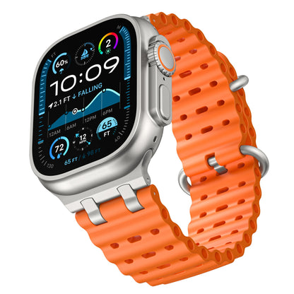 iBandGear AirFlow Ripple Silicone Band for Apple Watch Breathable Sport Strap - Orange - Silver