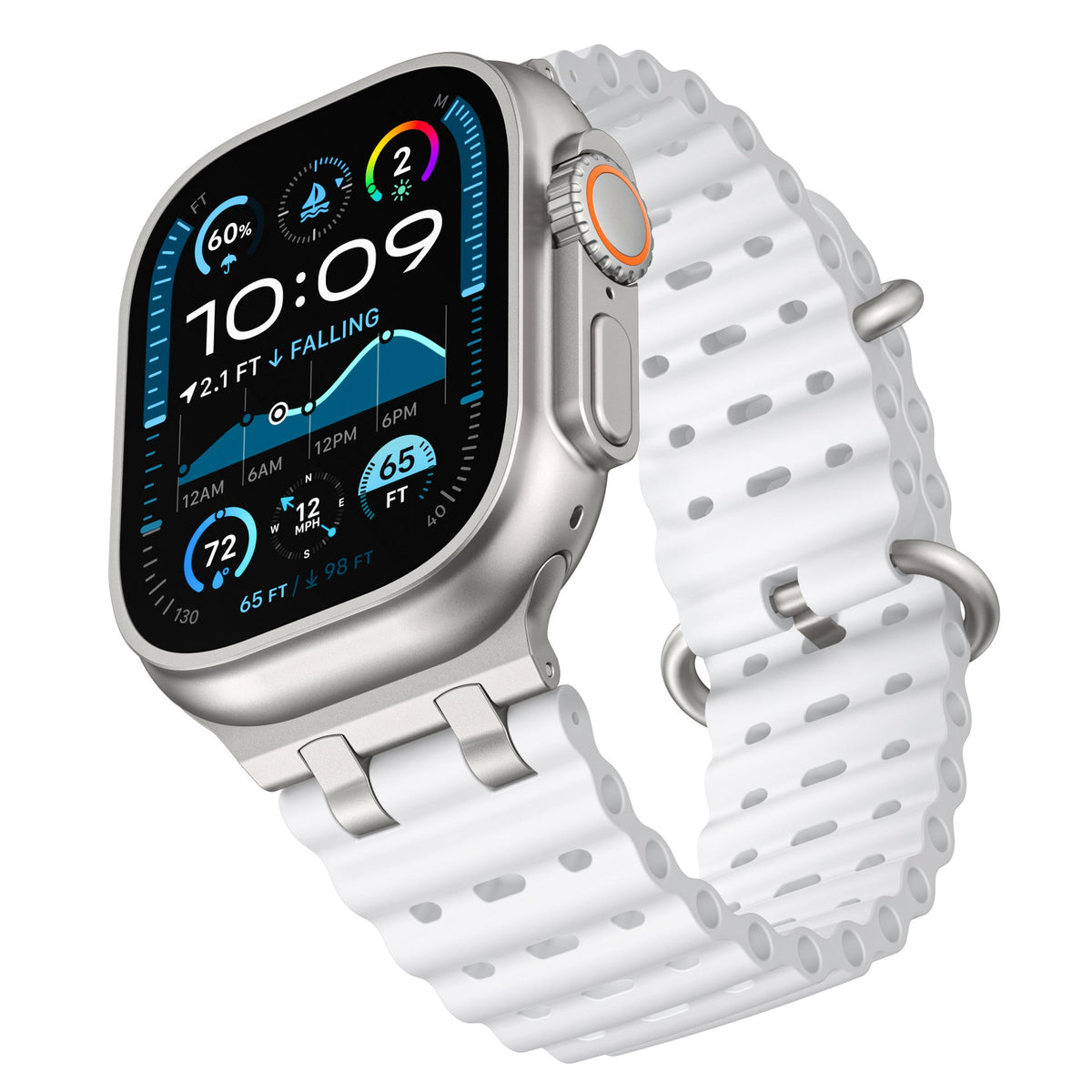 iBandGear AirFlow Ripple Silicone Band for Apple Watch Breathable Sport Strap - White - Silver