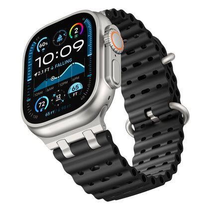 iBandGear AirFlow Ripple Silicone Band for Apple Watch Breathable Sport Strap - Black - Silver