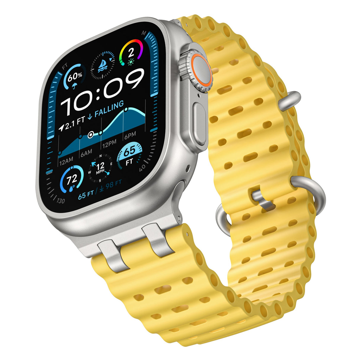 iBandGear AirFlow Ripple Silicone Band for Apple Watch Breathable Sport Strap - Yellow - Silver