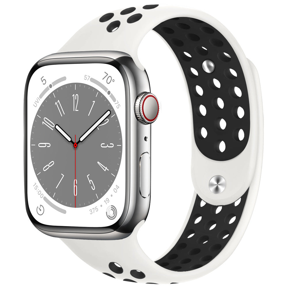 iBandGear AirFlow Sport Silicone Band for Apple Watch Breathable Performance Strap - White - Black