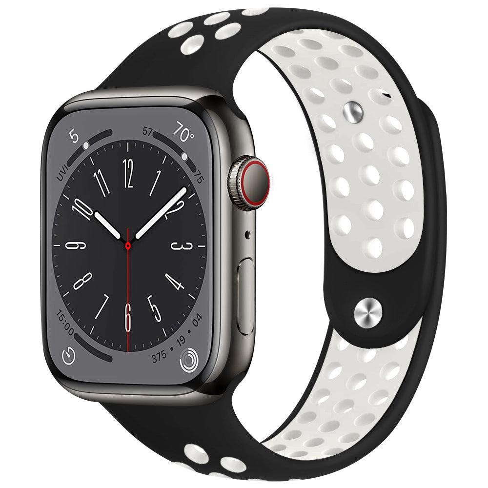 iBandGear AirFlow Sport Silicone Band for Apple Watch Breathable Performance Strap - Black - White