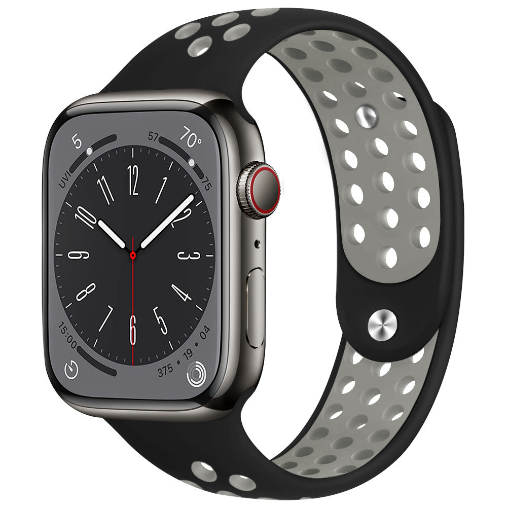 iBandGear AirFlow Sport Silicone Band for Apple Watch Breathable Performance Strap - Black - Gray