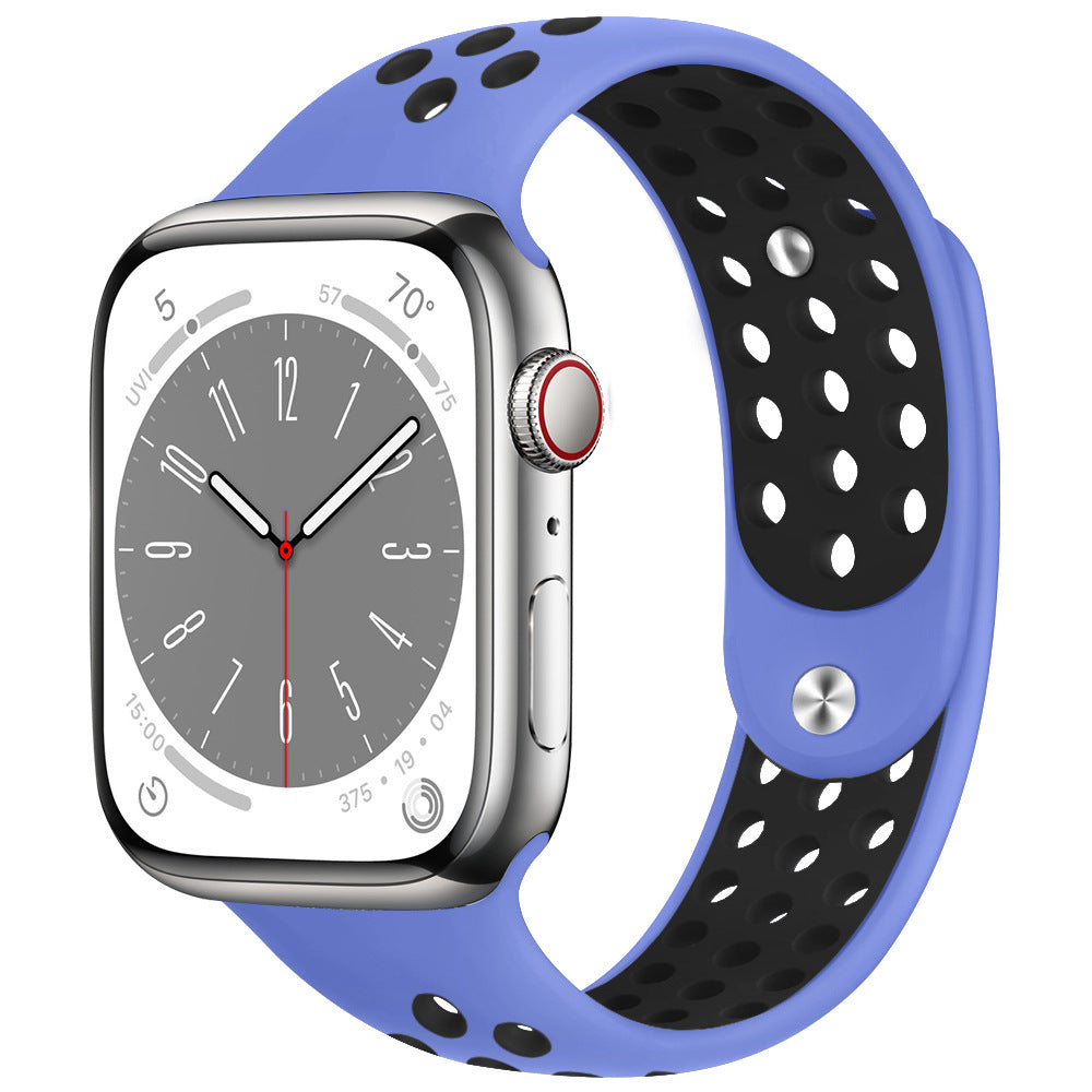 iBandGear AirFlow Sport Silicone Band for Apple Watch Breathable Performance Strap - Blue - Black