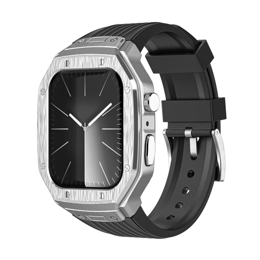 iBandGear Alloy Case with TPU Integrated Band for Apple Watch - Silver Case + Black Band