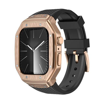 iBandGear Alloy Case with TPU Integrated Band for Apple Watch - Rose Gold Case + Black Band