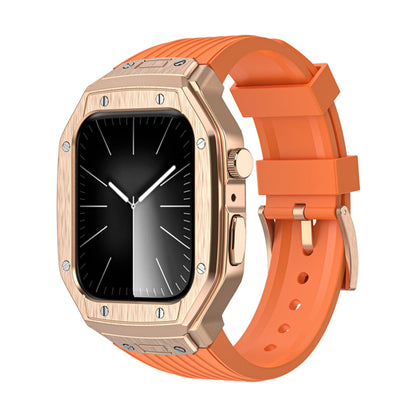 iBandGear Alloy Case with TPU Integrated Band for Apple Watch - Rose Gold Case + Orange Band