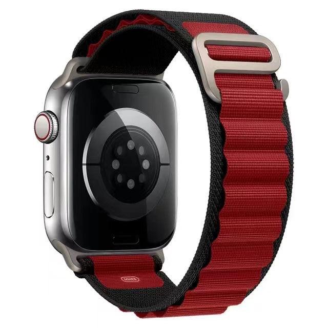 Black & Red Alpine Loop nylon Apple Watch band with G-hook closure