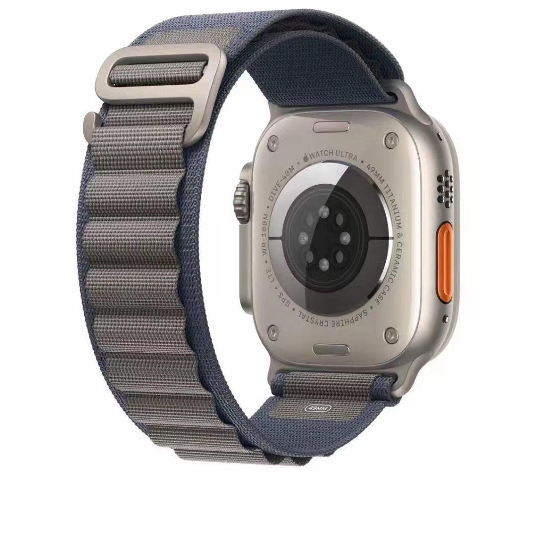 Blue Alpine Loop nylon Apple Watch band with G-hook closure