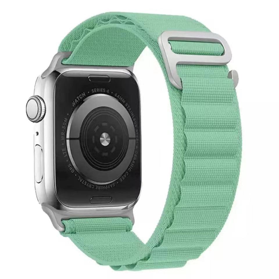 Green Alpine Loop nylon Apple Watch band with G-hook closure